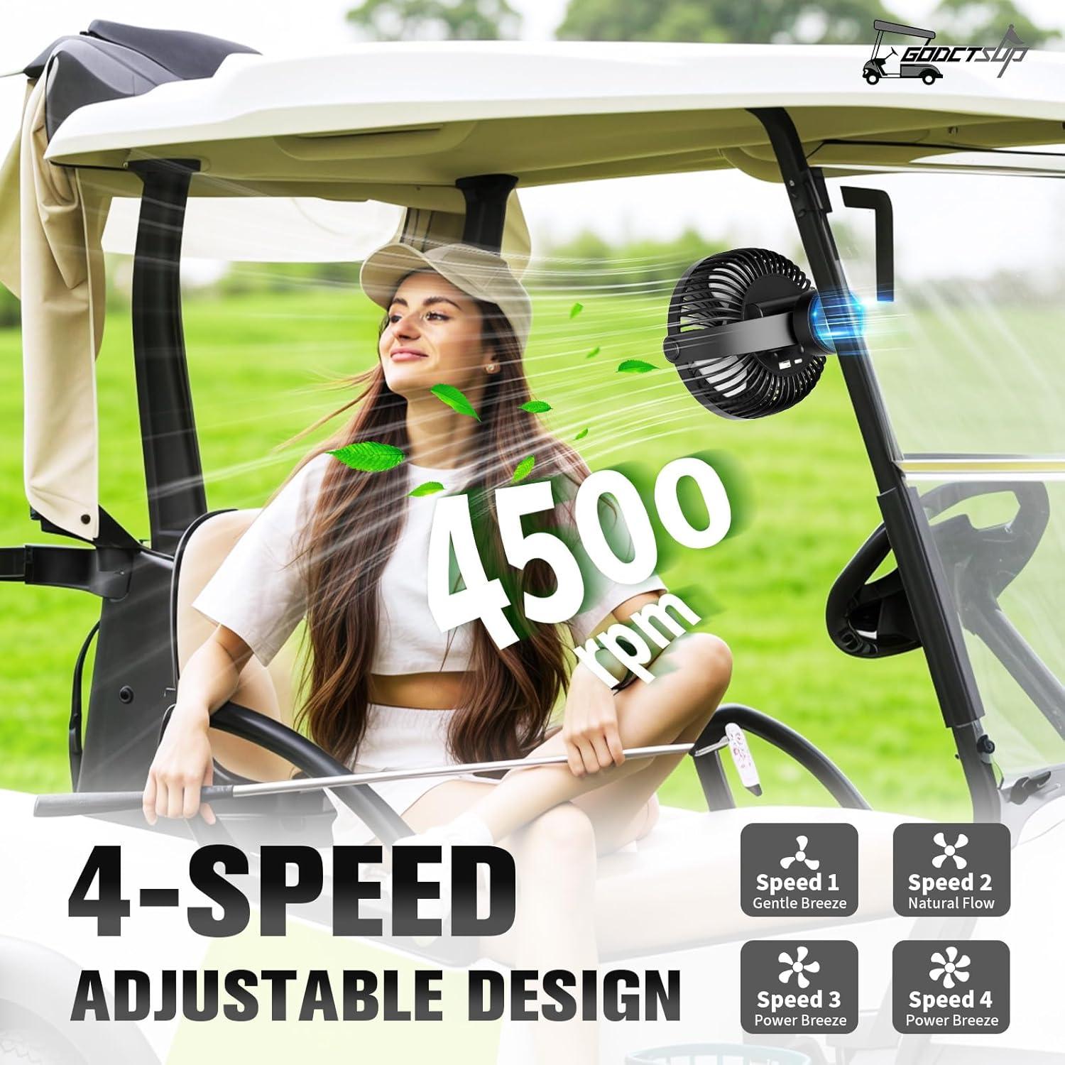 Ventilador de Carrito de Golf GODCTSUP 12000mAh Portátil con Luz LED