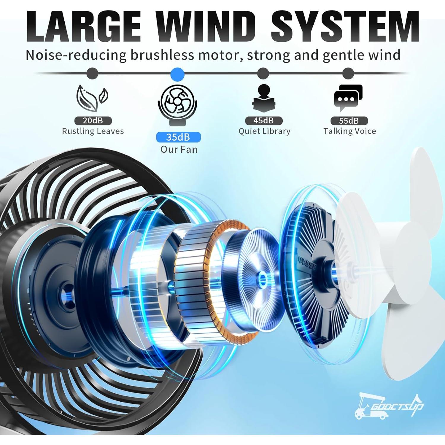 Ventilador de Carrito de Golf GODCTSUP 12000mAh Portátil con Luz LED