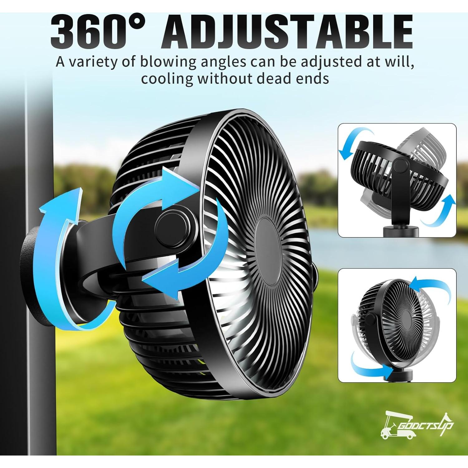 Ventilador de Carrito de Golf GODCTSUP 12000mAh Portátil con Luz LED