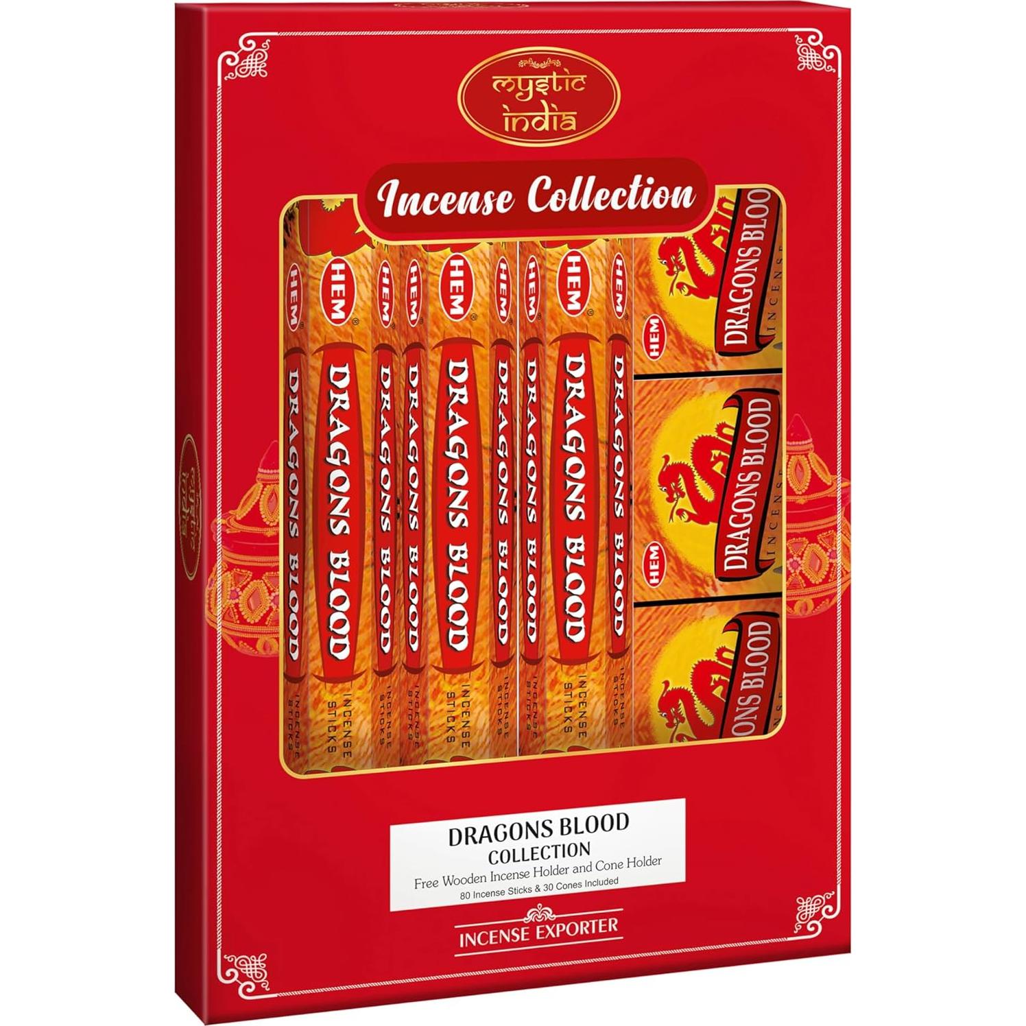 Incienso HEM Sangre de Dragón India Mística - 4 Tubos y 3 Conos