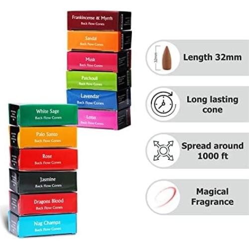 Conos de Incienso Natural ARO VATIKA - 50 Unidades 5 Fragancias