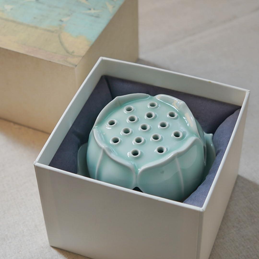 Quemador de Incienso Celadón Longquan Hecho a Mano - Soporte Cerámica Verde Jade