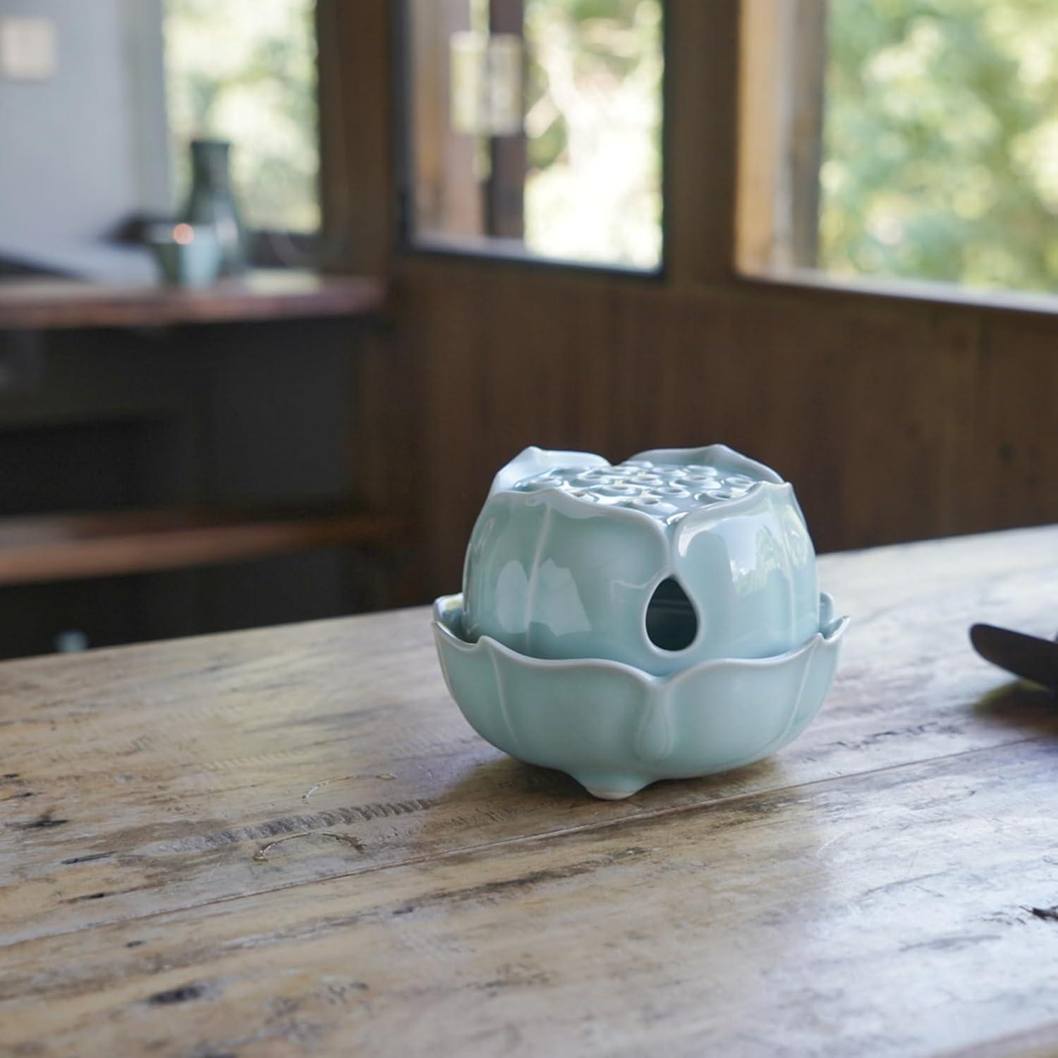 Quemador de Incienso Celadón Longquan Hecho a Mano - Soporte Cerámica Verde Jade