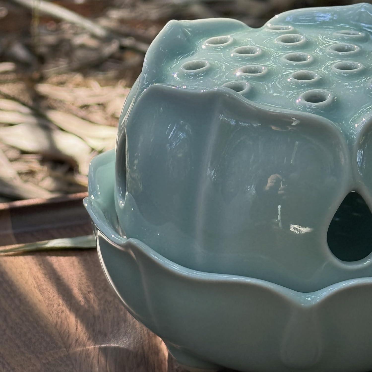 Quemador de Incienso Celadón Longquan Hecho a Mano - Soporte Cerámica Verde Jade