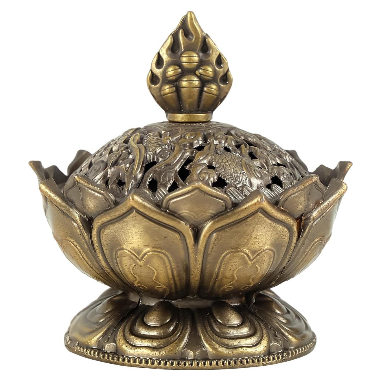 Quemador de Incienso de Loto Penitue Vintage Bronce 7.3cm