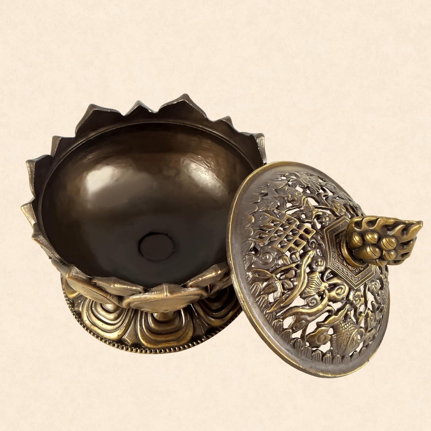 Quemador de Incienso de Loto Penitue Vintage Bronce 7.3cm