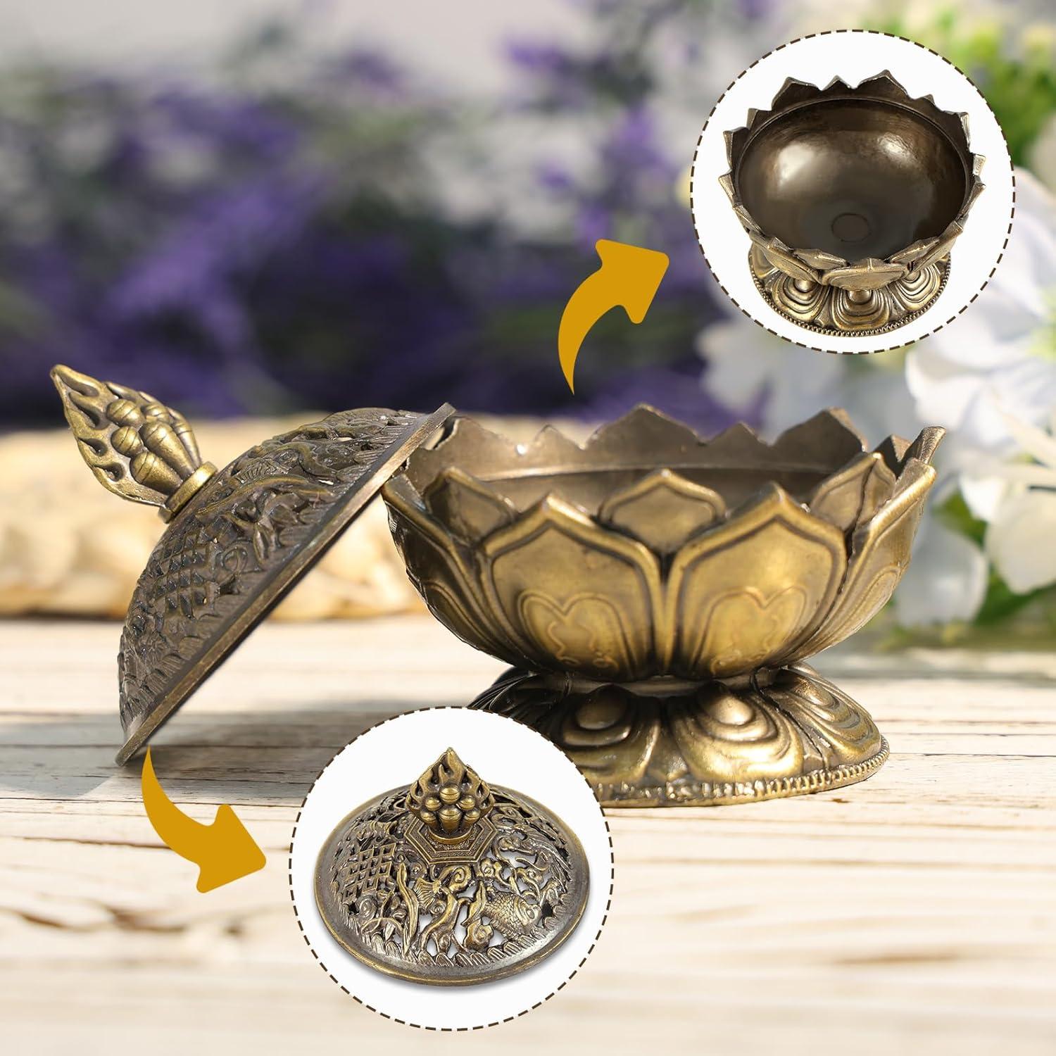 Quemador de Incienso de Loto Penitue Vintage Bronce 7.3cm