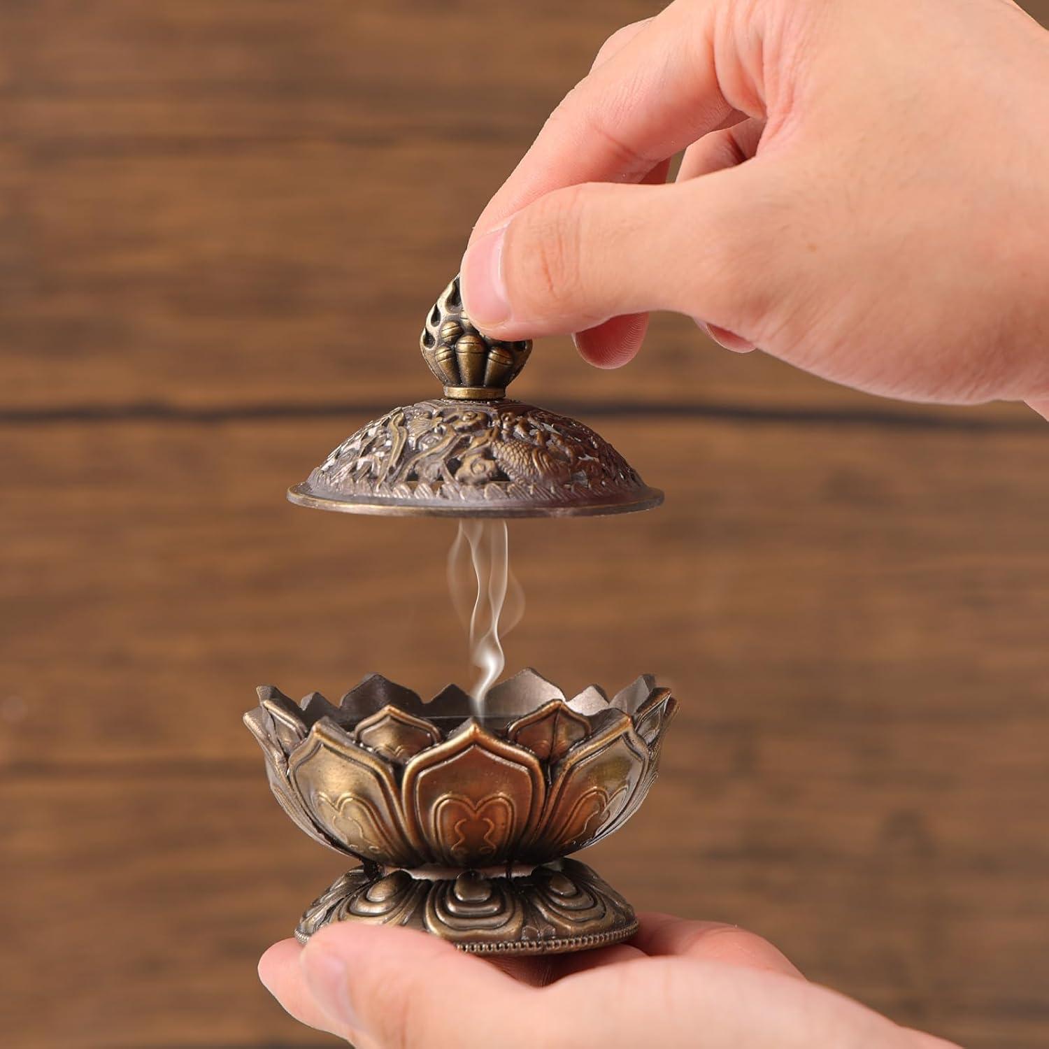 Quemador de Incienso de Loto Penitue Vintage Bronce 7.3cm