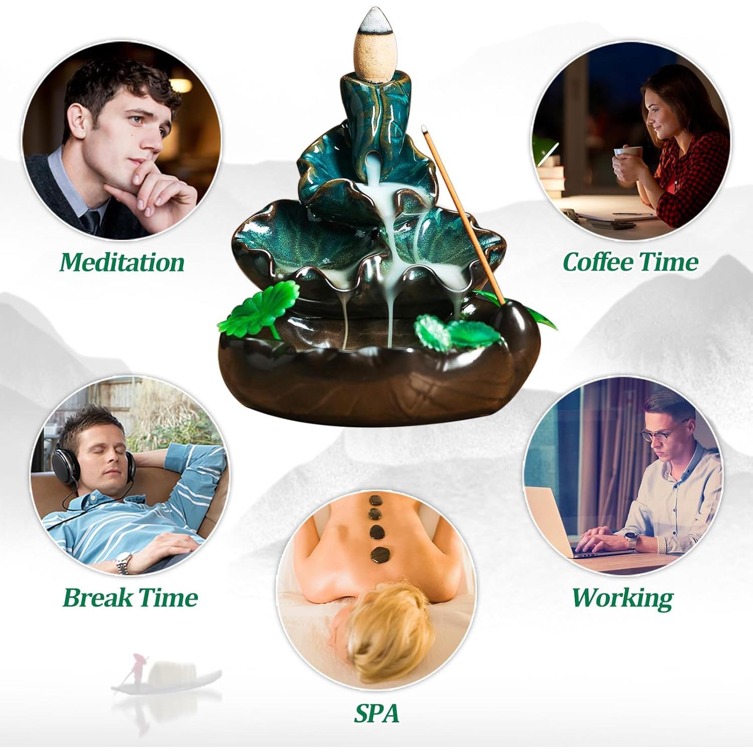 Soporte de Incienso de Cerámica VVMONE Cian 9.02cm 48 Conos