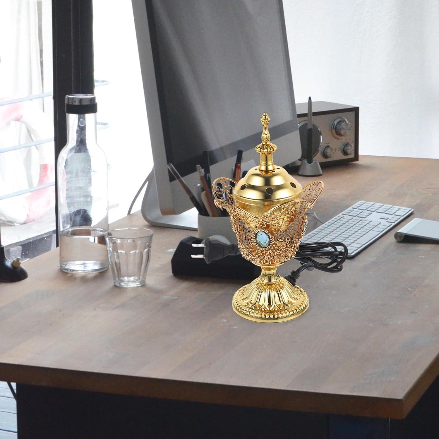 Quemador de Incienso Eléctrico RCFINE de Hierro Oro 19cm