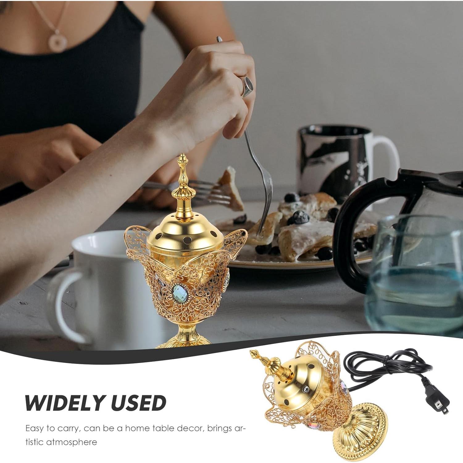 Quemador de Incienso Eléctrico RCFINE de Hierro Oro 19cm