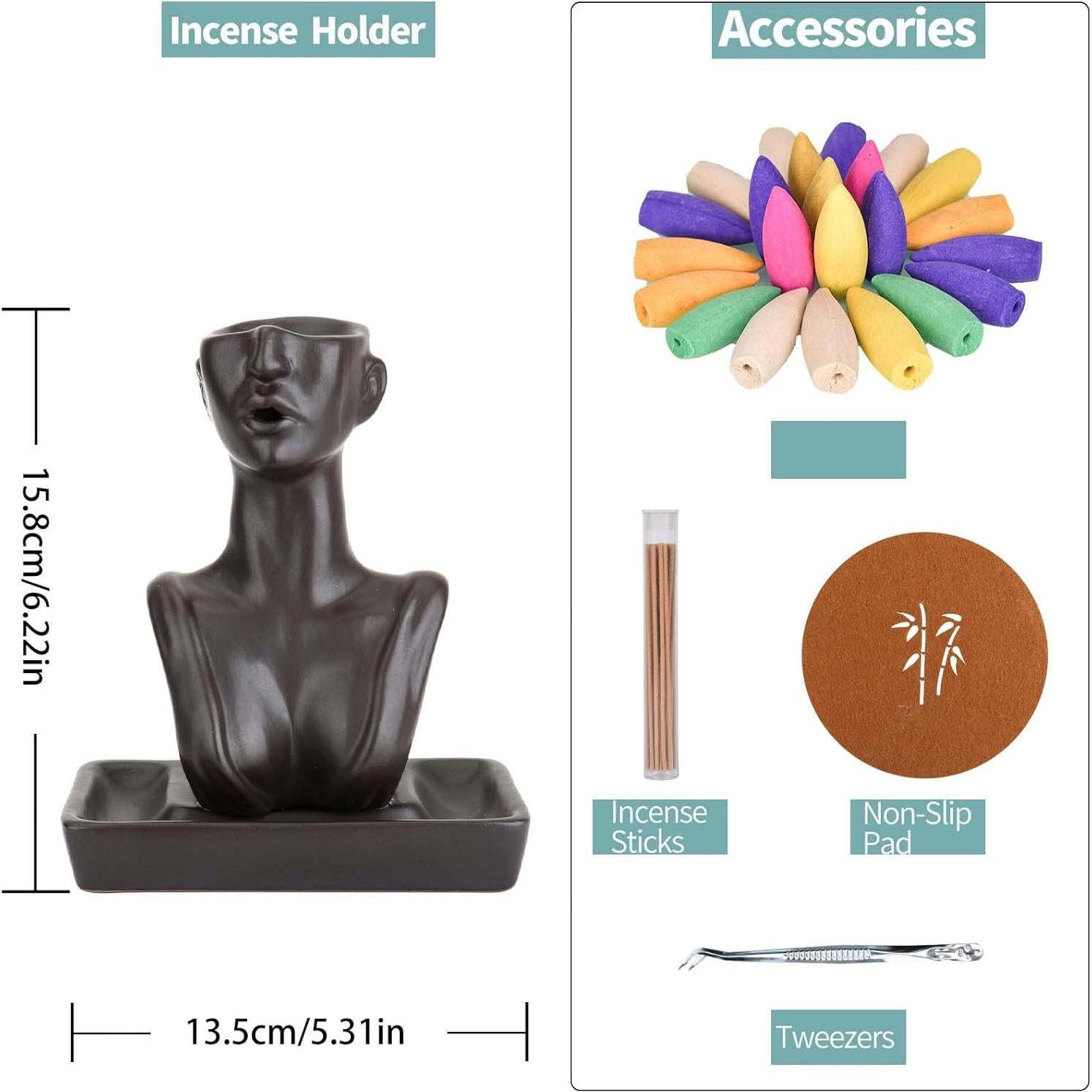 Quemador de Incienso de Retroceso YYW Cerámica Negro 15.8cm