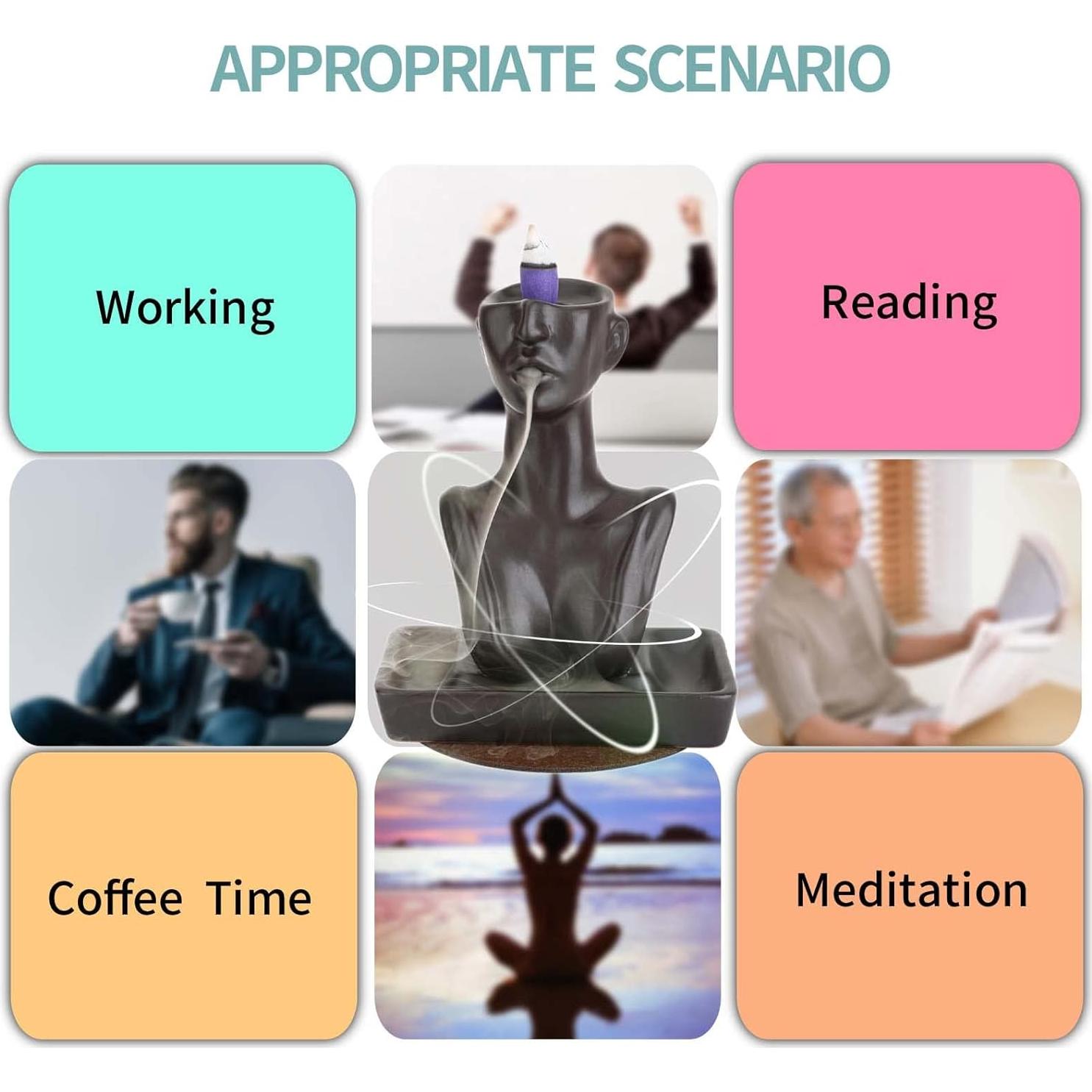 Quemador de Incienso de Retroceso YYW Cerámica Negro 15.8cm