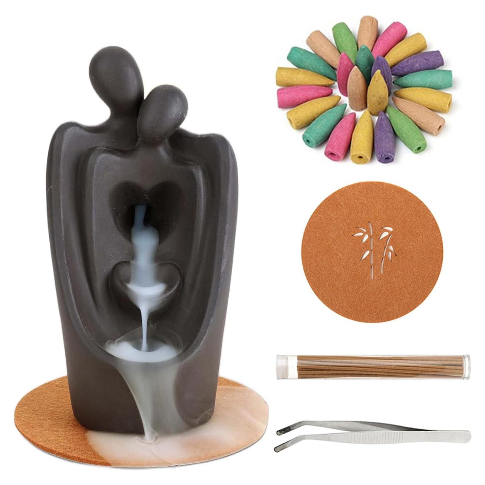 Quemador de Incienso de Retroceso Simcat Cerámico Marrón con 20 Conos