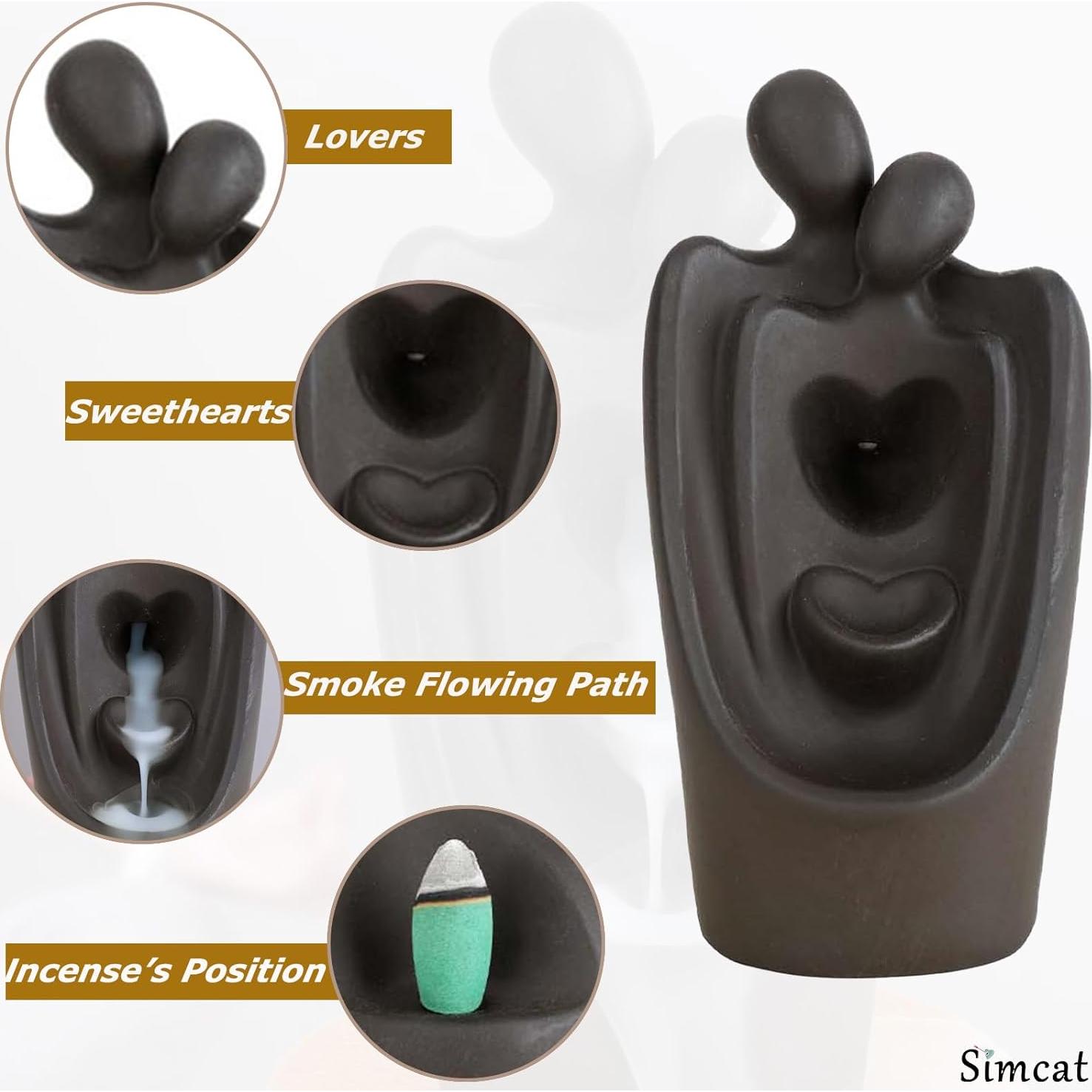 Quemador de Incienso de Retroceso Simcat Cerámico Marrón con 20 Conos