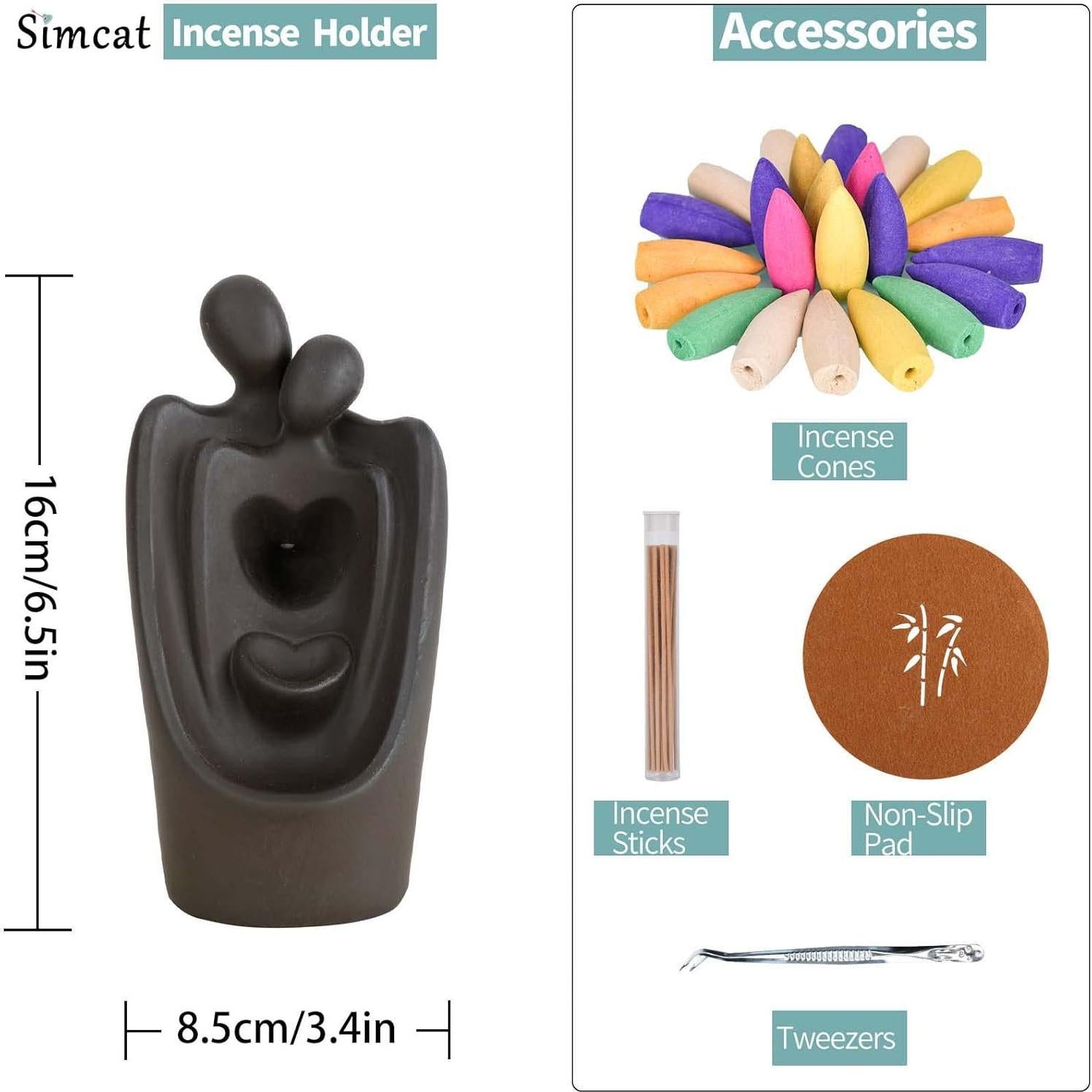 Quemador de Incienso de Retroceso Simcat Cerámico Marrón con 20 Conos