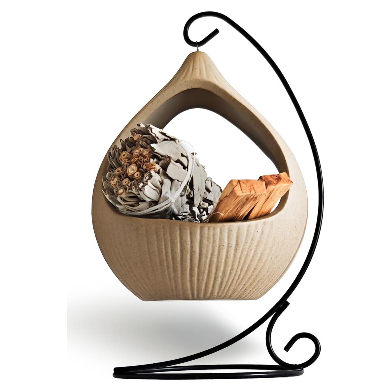 Soporte Colgante de Incienso Belsea - Cerámica y Hierro Redondo