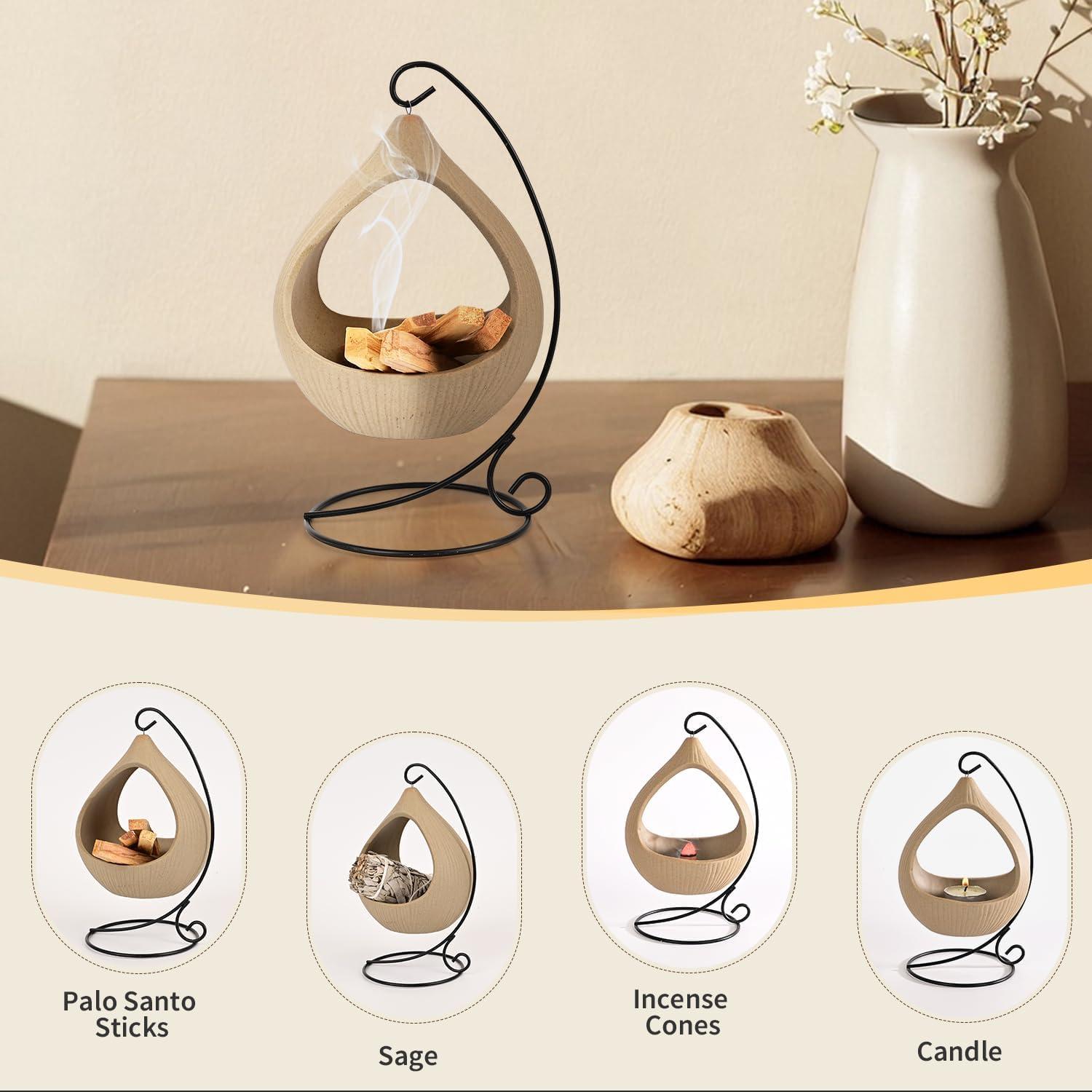 Soporte Colgante de Incienso Belsea - Cerámica y Hierro Redondo