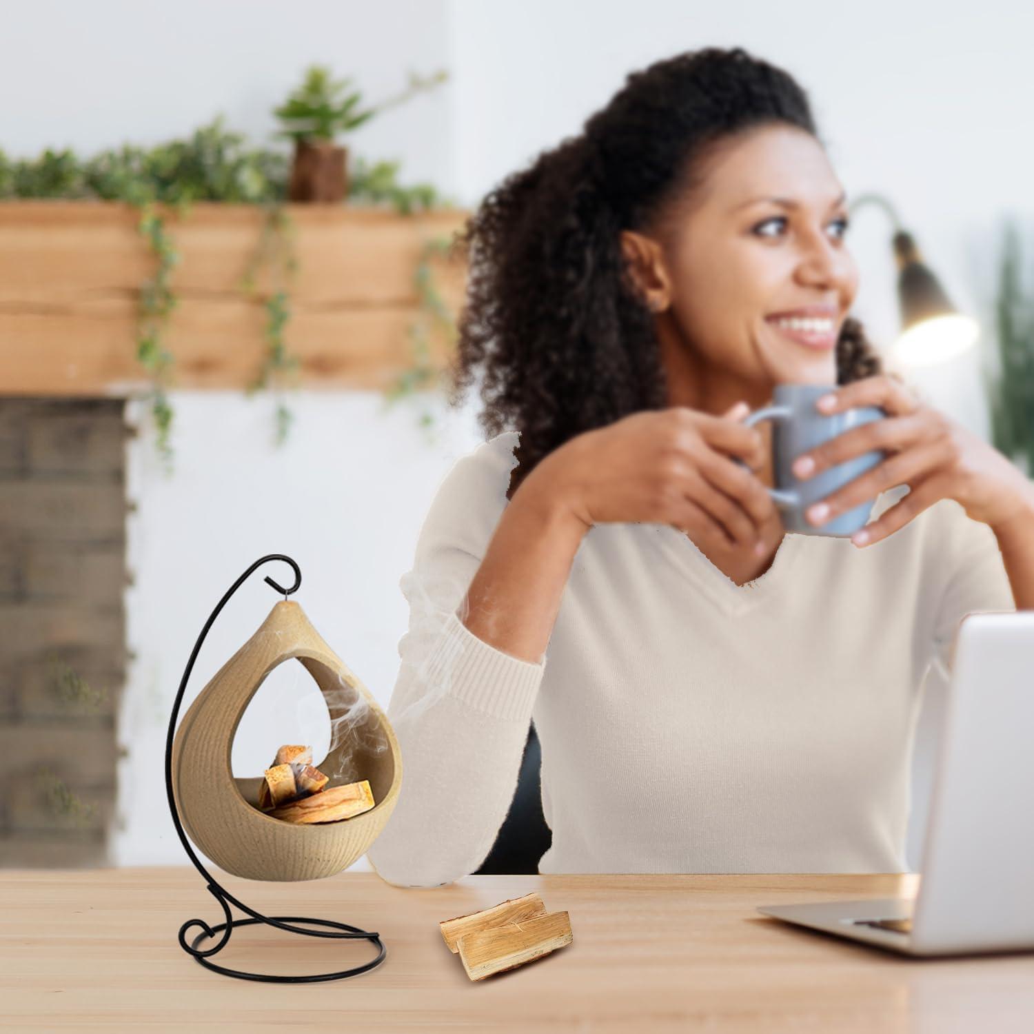 Soporte Colgante de Incienso Belsea - Cerámica y Hierro Redondo