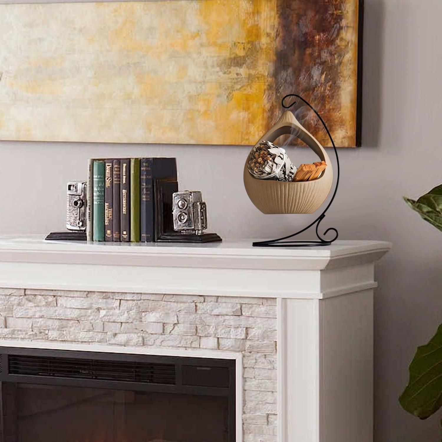 Soporte Colgante de Incienso Belsea - Cerámica y Hierro Redondo