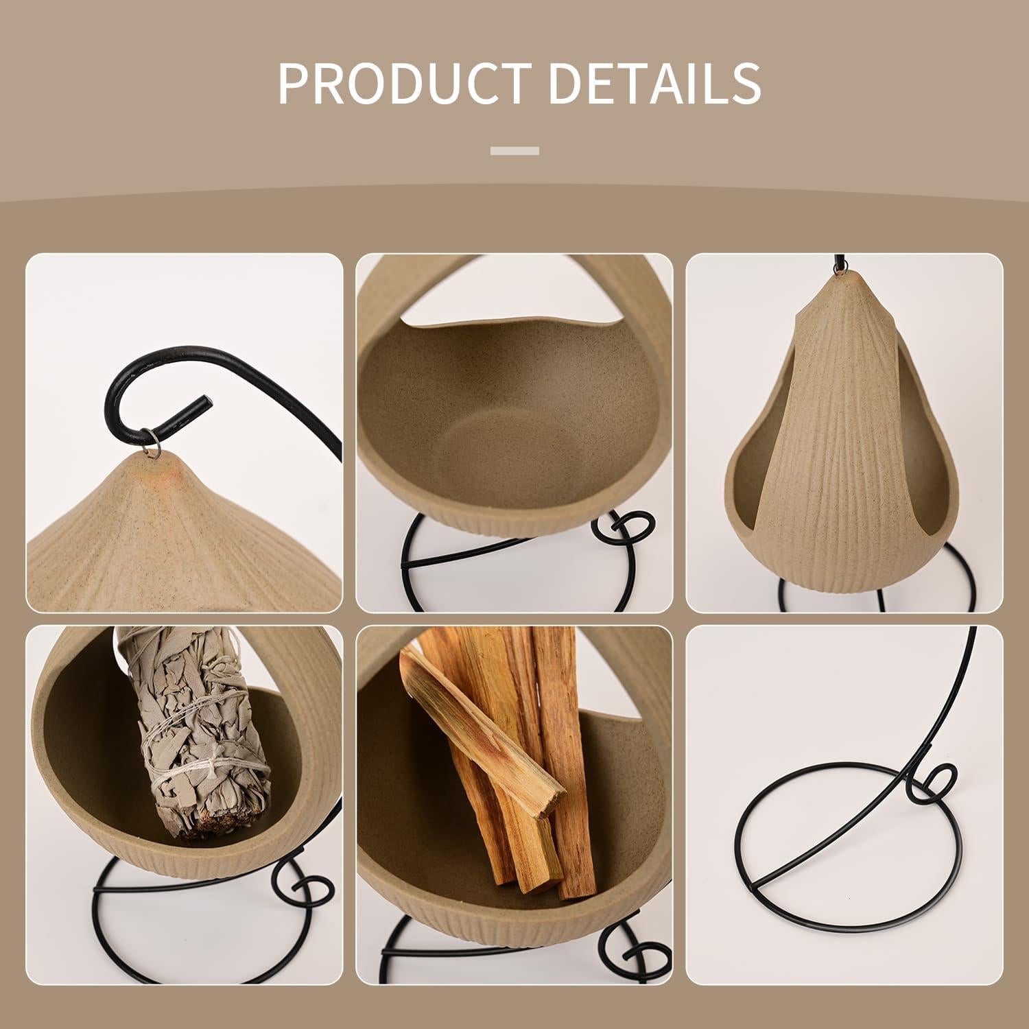 Soporte Colgante de Incienso Belsea - Cerámica y Hierro Redondo