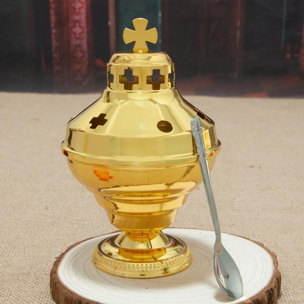 Incensario y Cáliz Ortodoxo RZRHMUHN Dorado 15.5 cm
