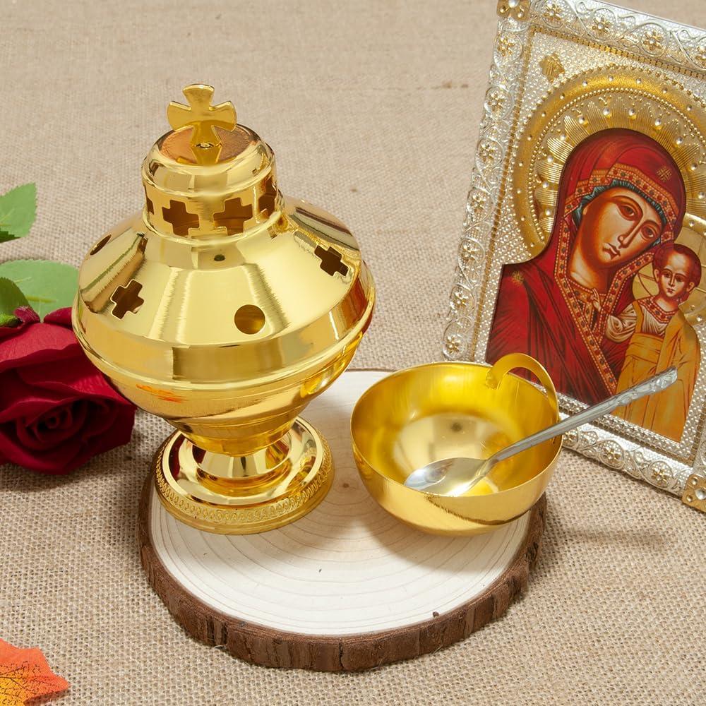 Incensario y Cáliz Ortodoxo RZRHMUHN Dorado 15.5 cm