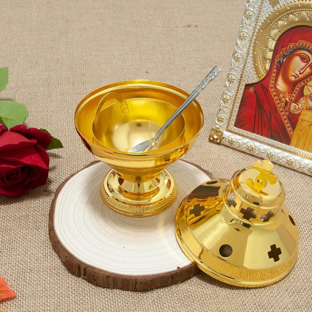 Incensario y Cáliz Ortodoxo RZRHMUHN Dorado 15.5 cm
