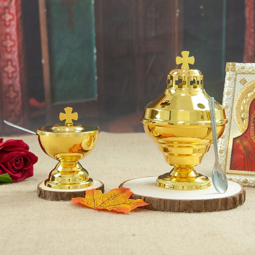 Incensario y Cáliz Ortodoxo RZRHMUHN Dorado 15.5 cm