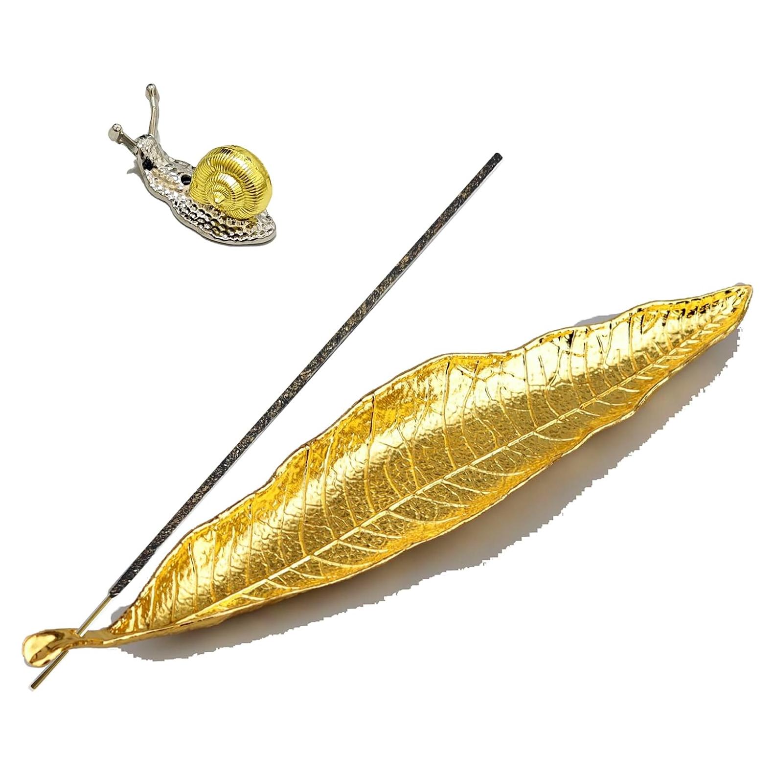 Soporte de Incienso AMASSIVEROCK Dorado Ovalado con Recogedor