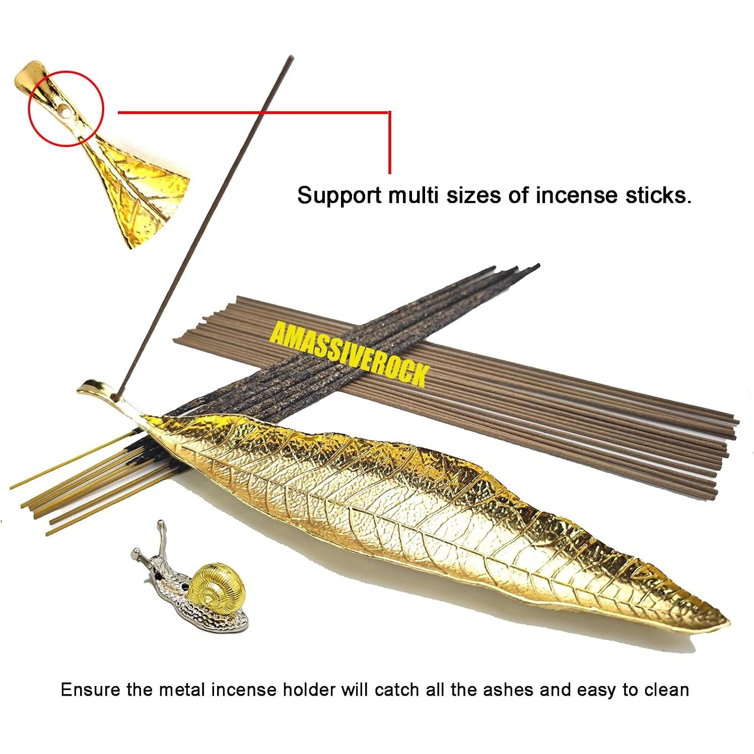 Soporte de Incienso AMASSIVEROCK Dorado Ovalado con Recogedor