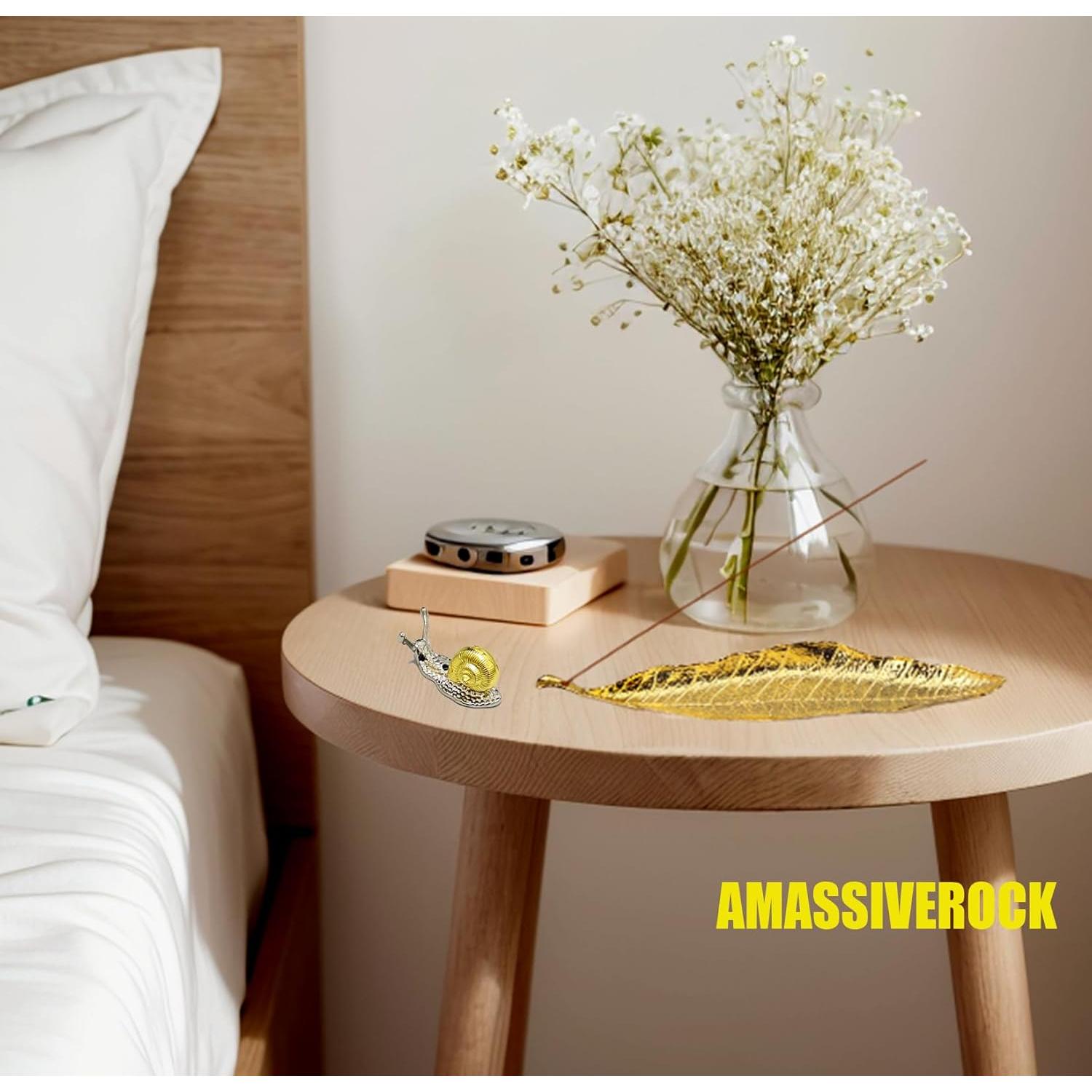 Soporte de Incienso AMASSIVEROCK Dorado Ovalado con Recogedor