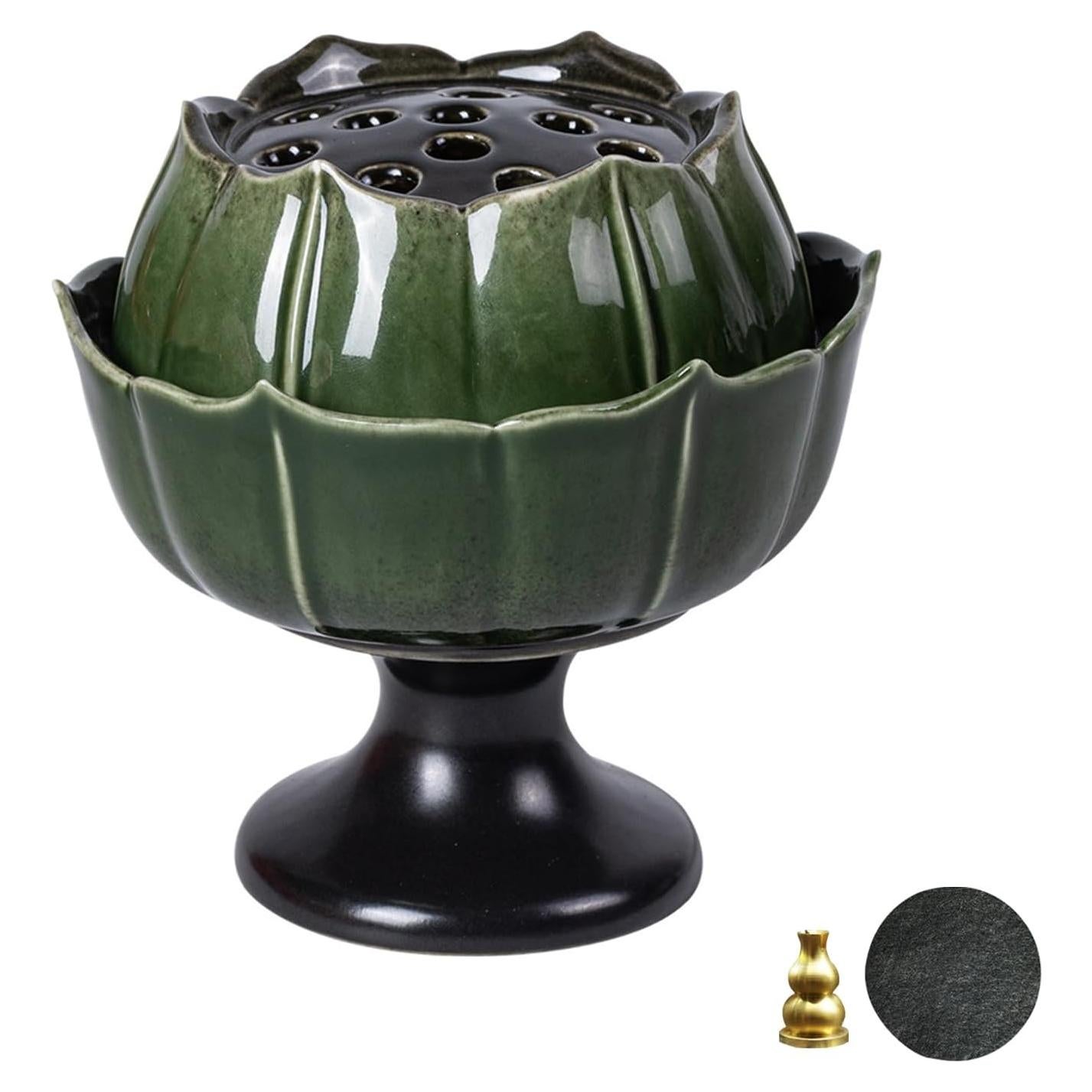 Soporte de Incienso de Cerámica Nivanazen Loto Verde 10x8cm