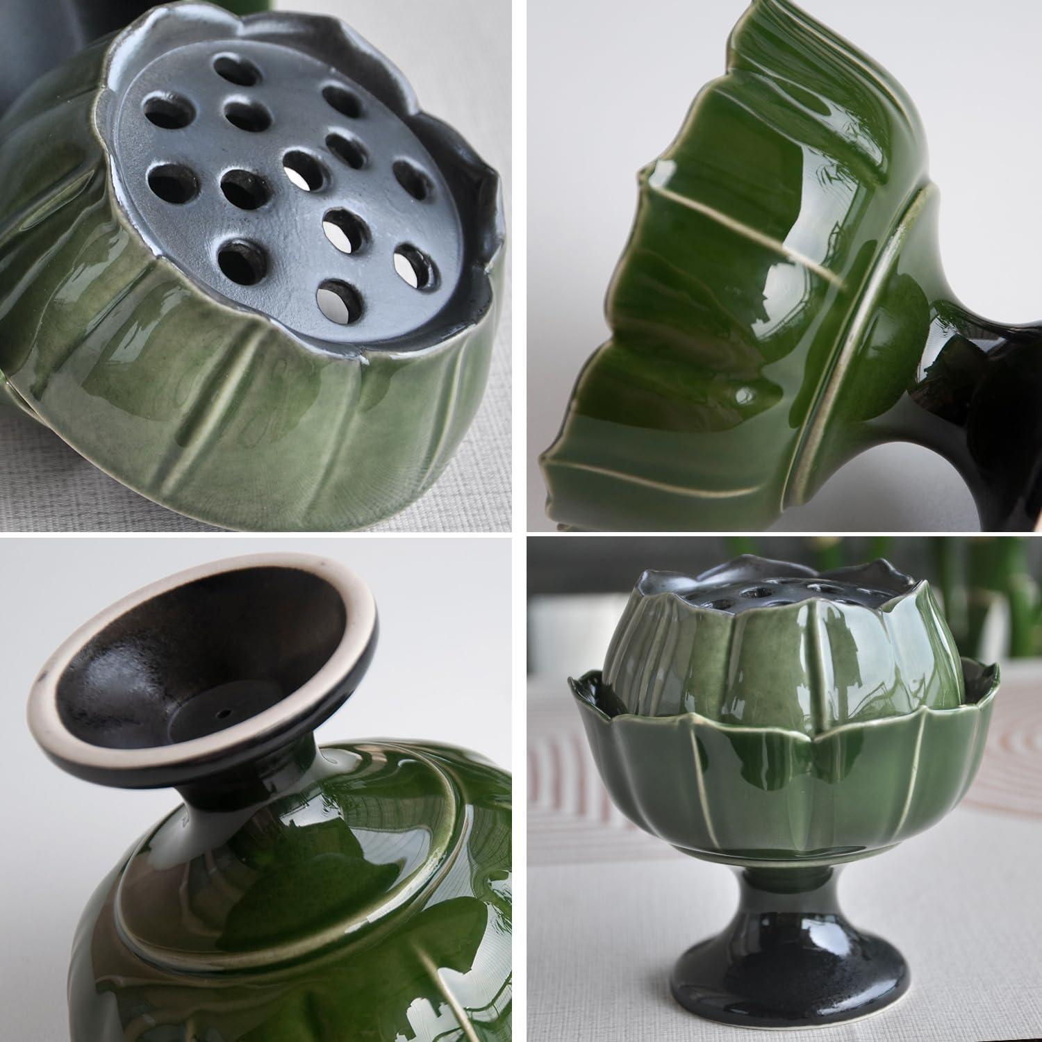 Soporte de Incienso de Cerámica Nivanazen Loto Verde 10x8cm