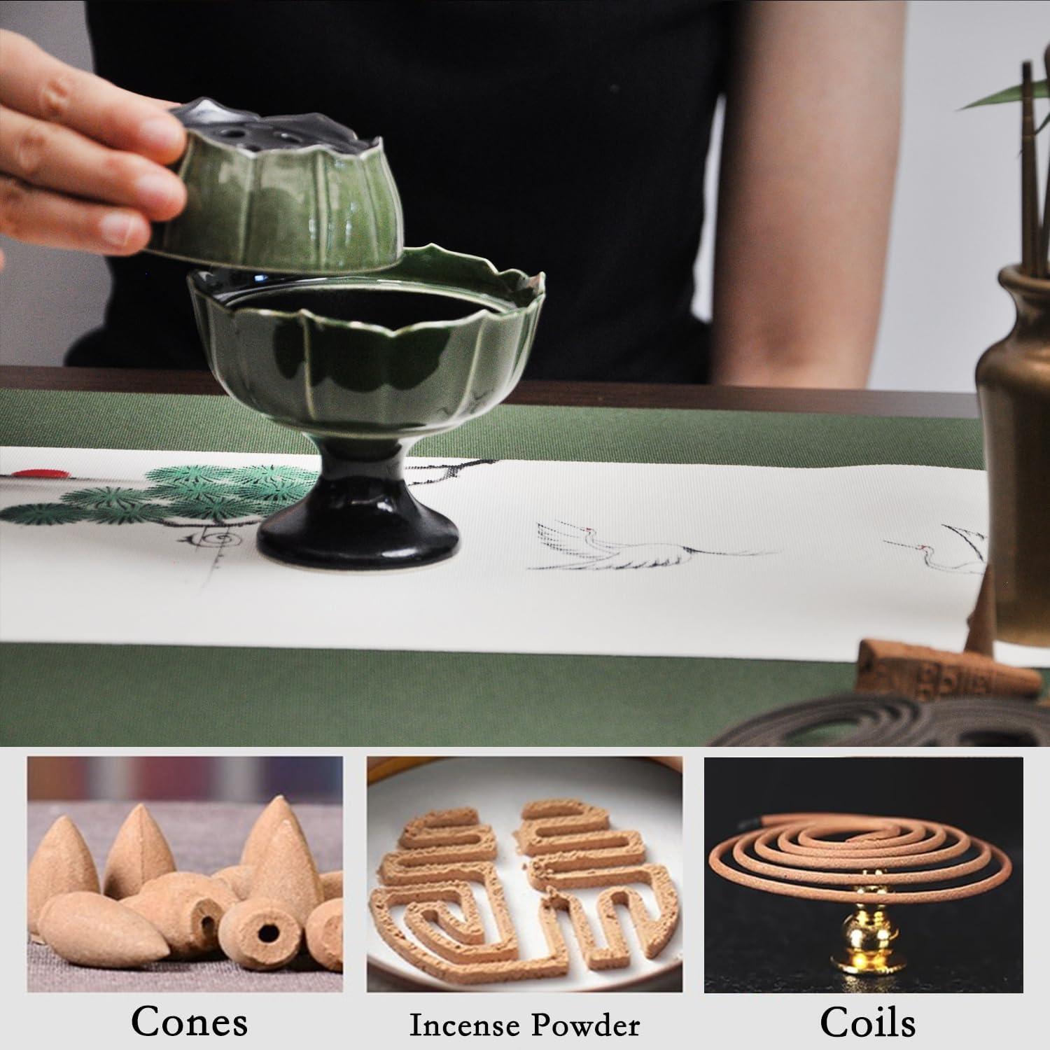 Soporte de Incienso de Cerámica Nivanazen Loto Verde 10x8cm