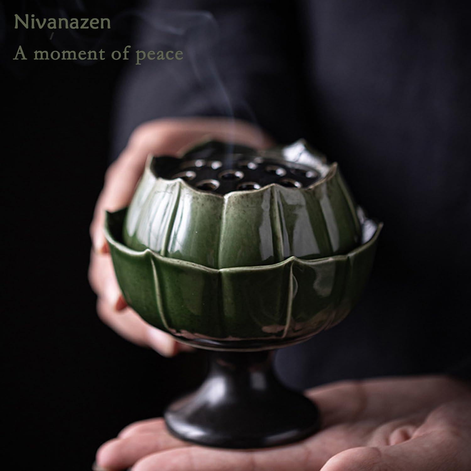 Soporte de Incienso de Cerámica Nivanazen Loto Verde 10x8cm