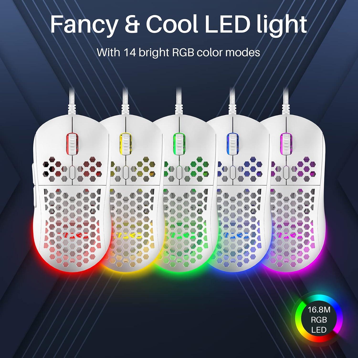 Ratón Gaming Dierya M1SE 12800DPI RGB Ligero Blanco