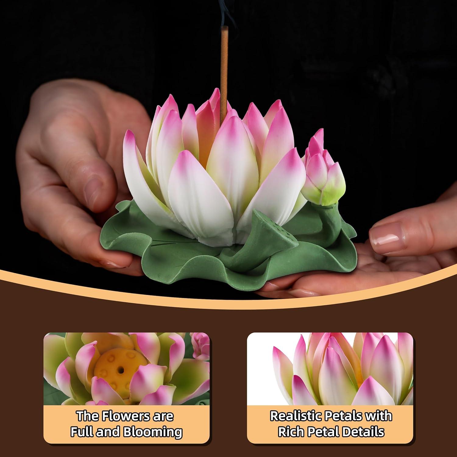 Soporte de Incienso de Loto CFSHGLPSF Cerámica Rosa Verde