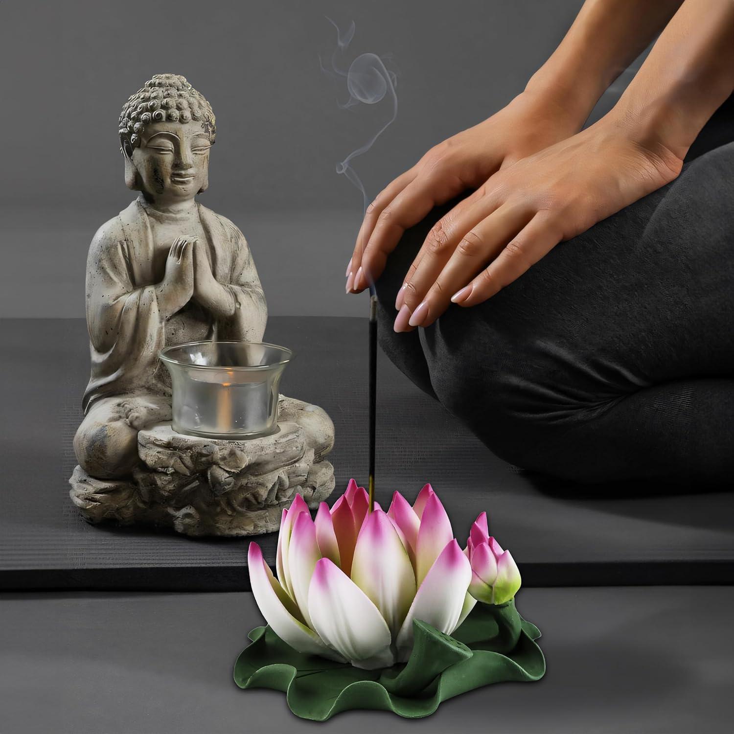 Soporte de Incienso de Loto CFSHGLPSF Cerámica Rosa Verde