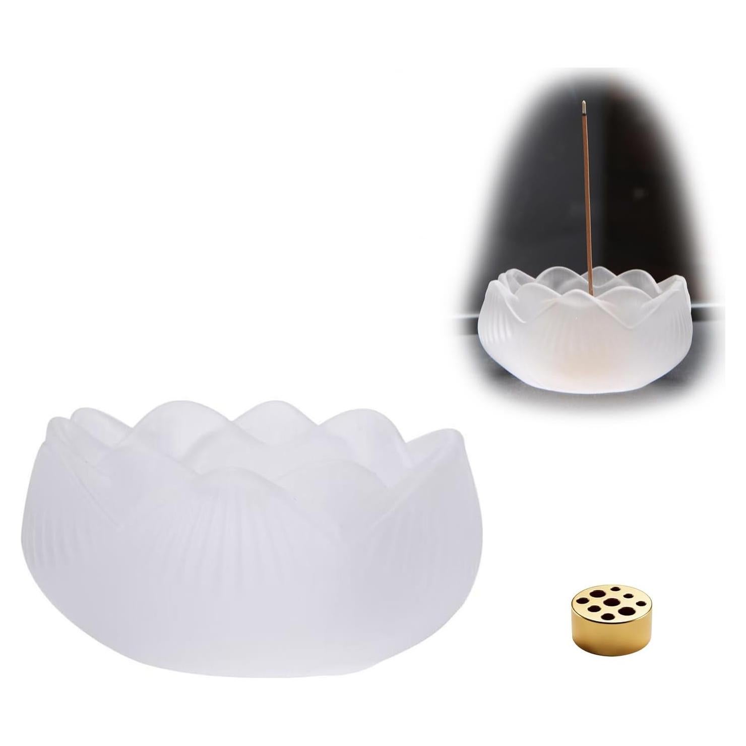 Quemador de Incienso MIUPOO Loto de Vidrio con 9 Agujeros