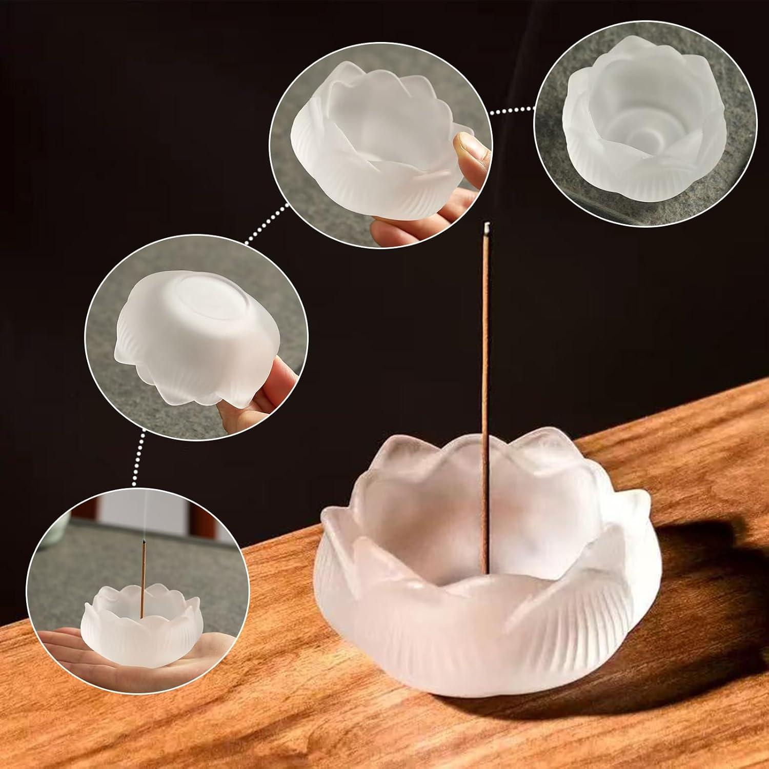 Quemador de Incienso MIUPOO Loto de Vidrio con 9 Agujeros