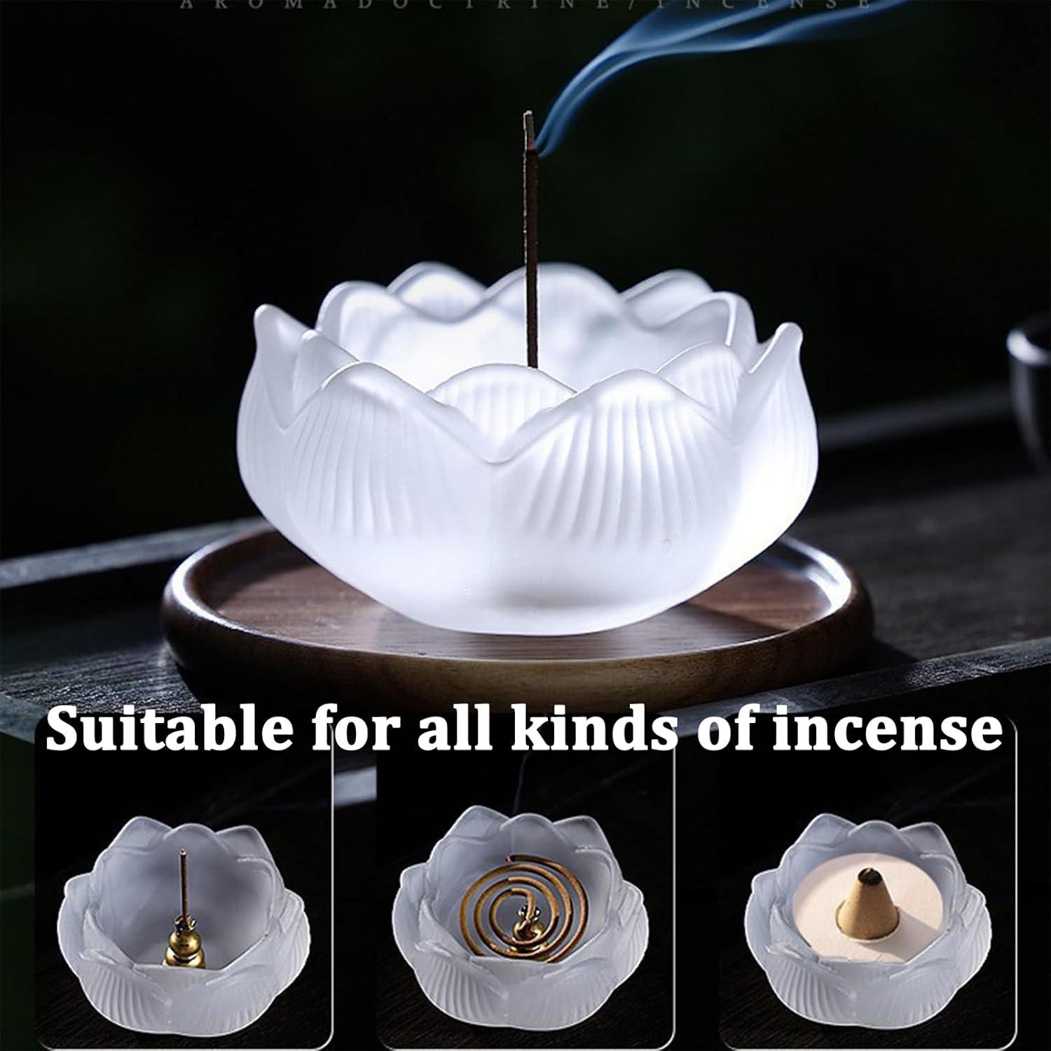 Quemador de Incienso MIUPOO Loto de Vidrio con 9 Agujeros