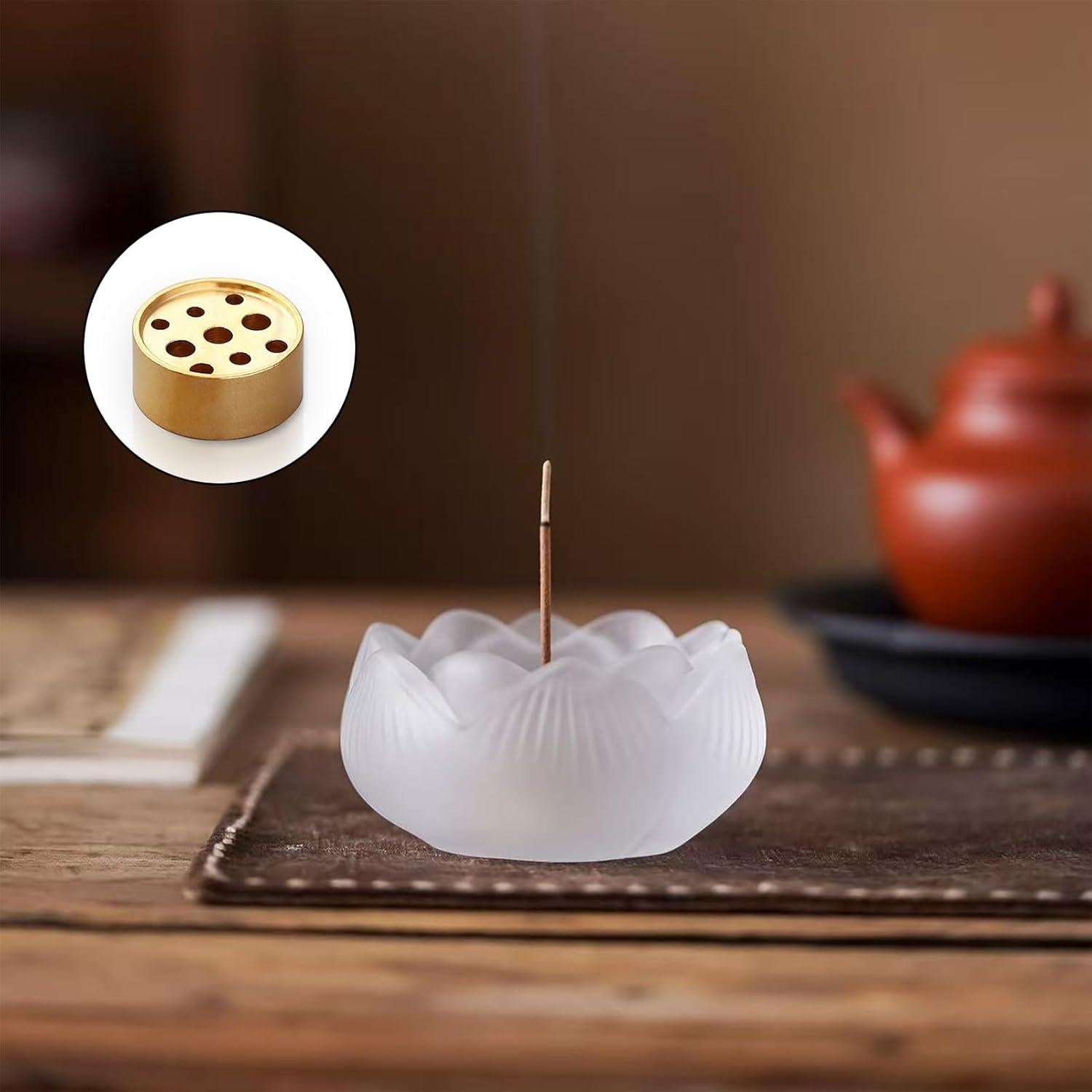 Quemador de Incienso MIUPOO Loto de Vidrio con 9 Agujeros