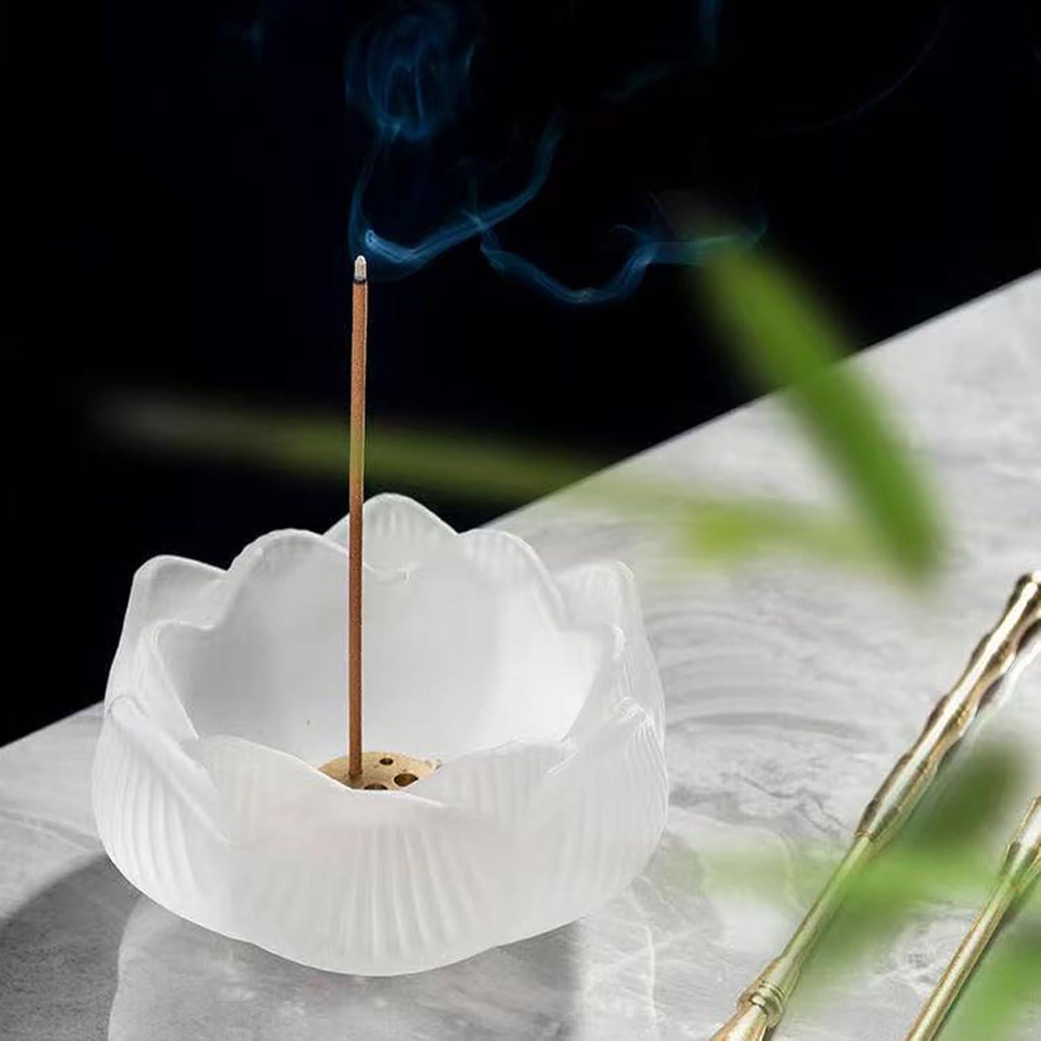 Quemador de Incienso MIUPOO Loto de Vidrio con 9 Agujeros