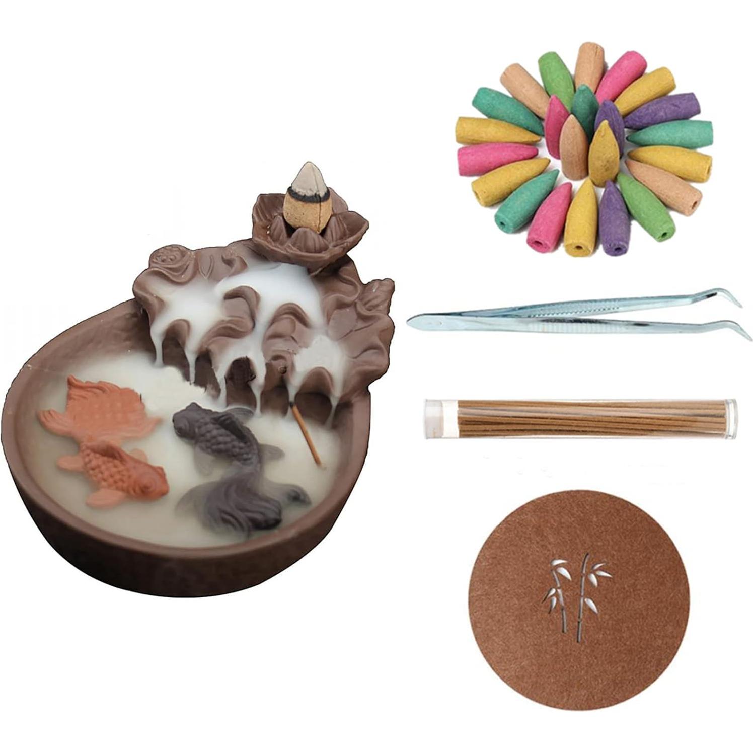 Soporte de Incienso de Retroceso Comeon Loto Cerámica + 20 Conos