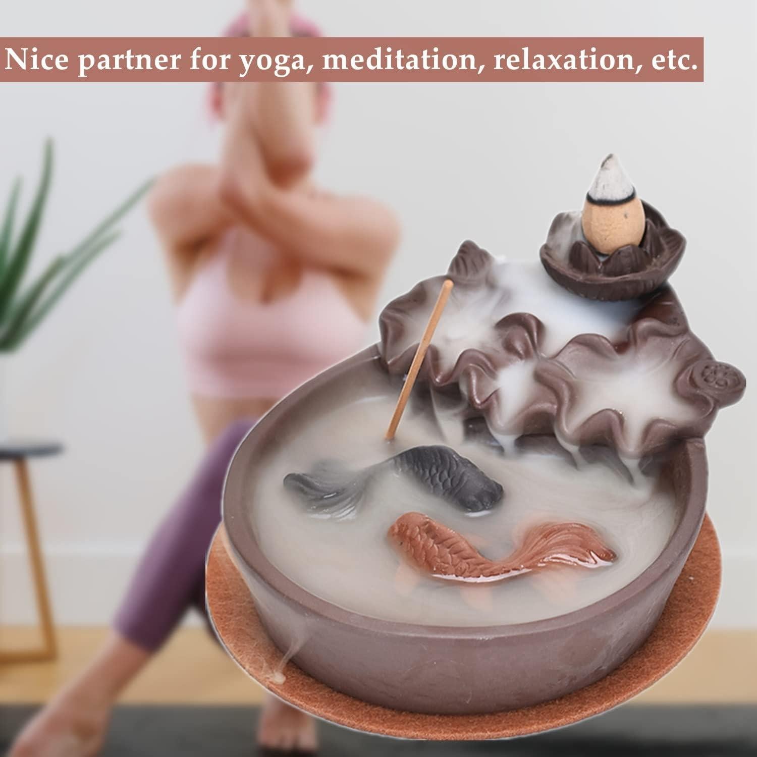 Soporte de Incienso de Retroceso Comeon Loto Cerámica + 20 Conos