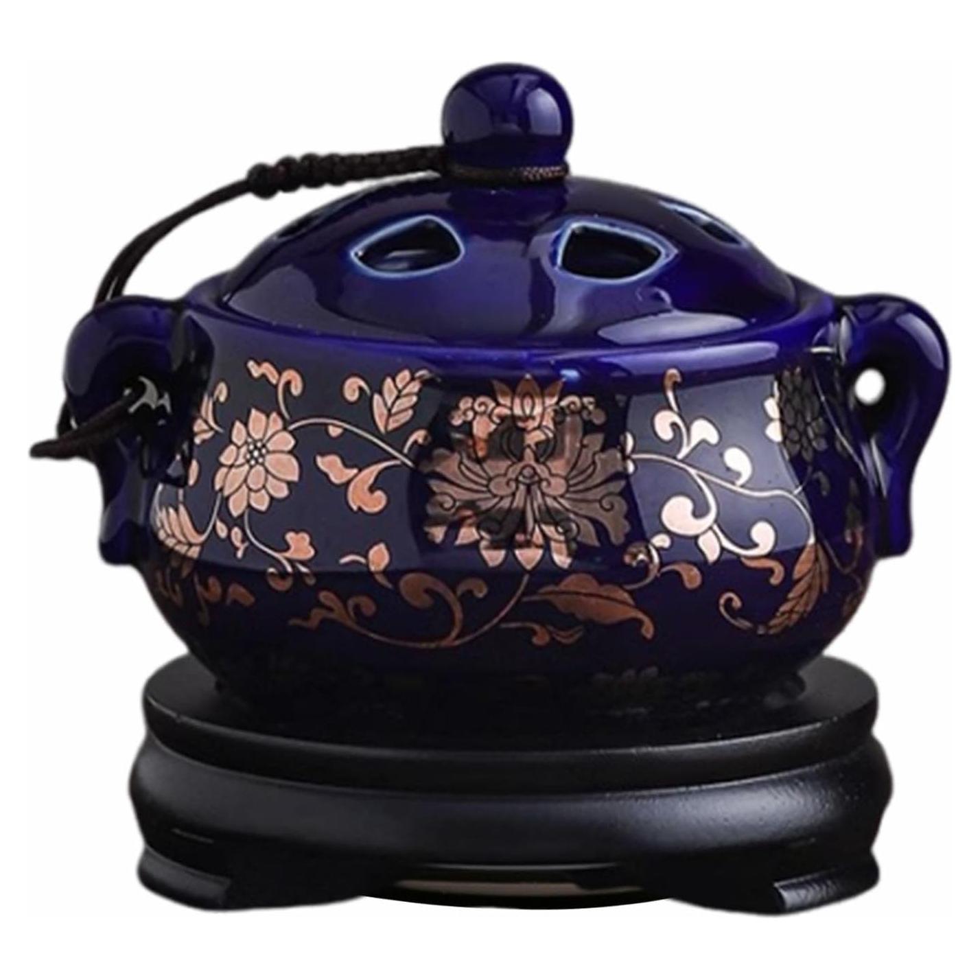 Quemador de Incienso Eléctrico PmHaurient Cerámica Azul Dorado