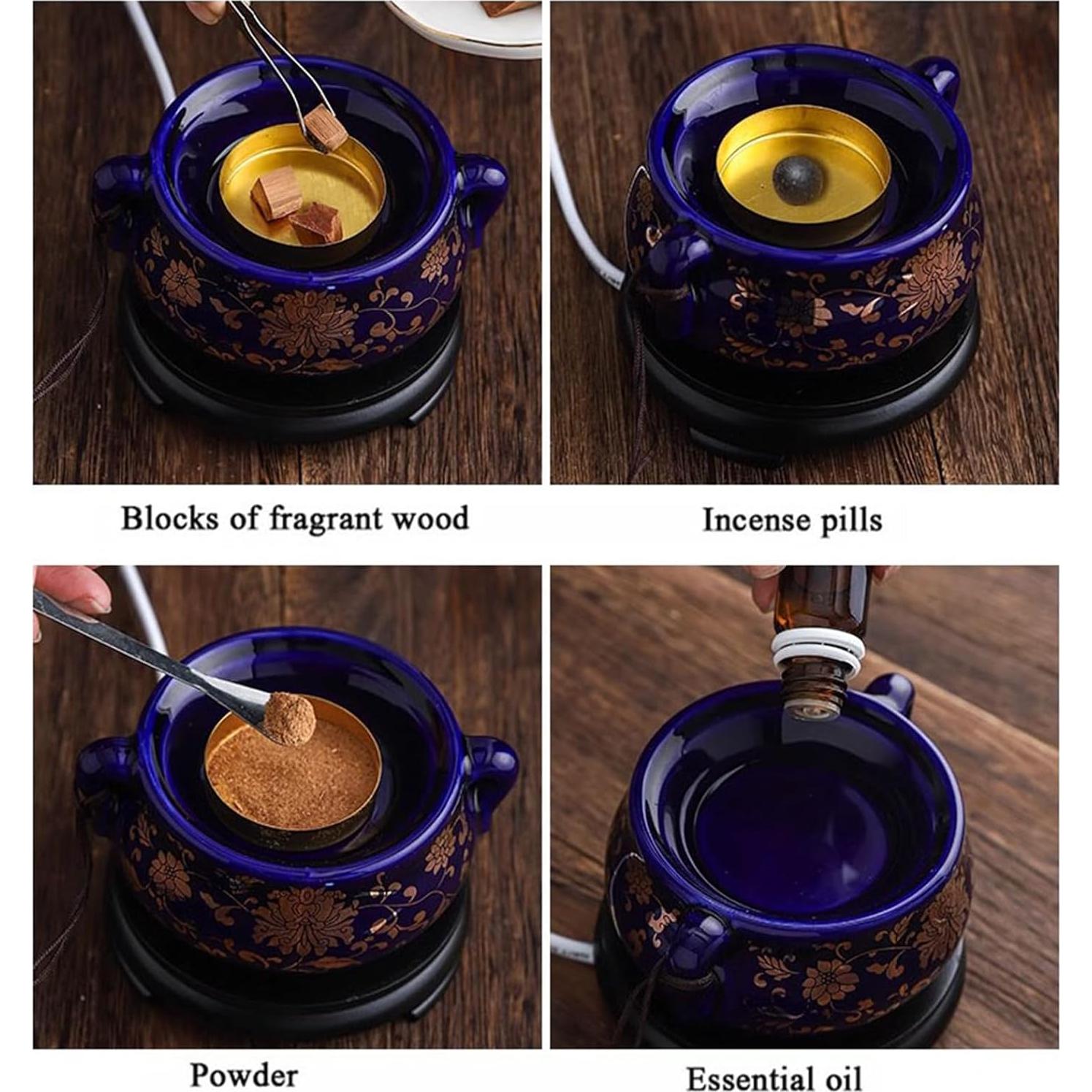 Quemador de Incienso Eléctrico PmHaurient Cerámica Azul Dorado