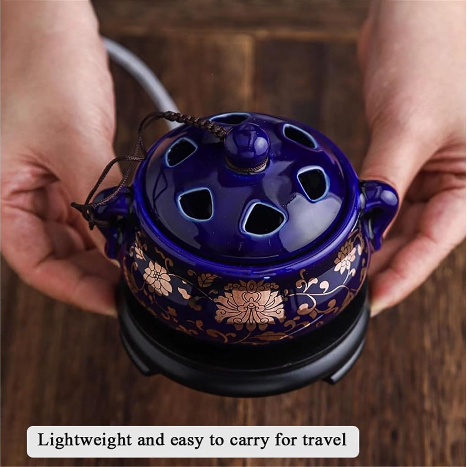 Quemador de Incienso Eléctrico PmHaurient Cerámica Azul Dorado