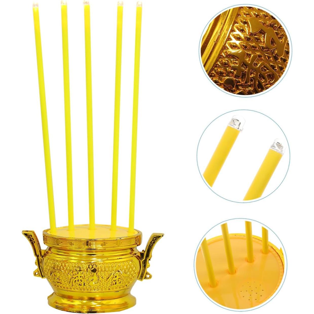 Quemador de Incienso Electrónico LED PRETYZOOM Dorado 25.5x12x8cm